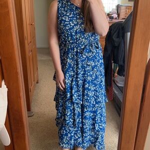 Floral Blue One Shoulder Dress